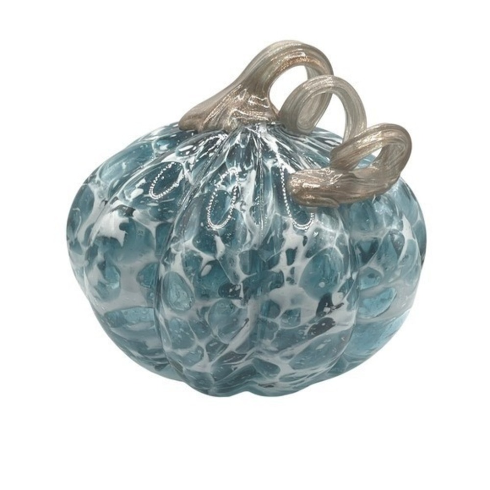 Mikasa Home Accents Glass Pumpkin Teal White Swirl Stem Decoration